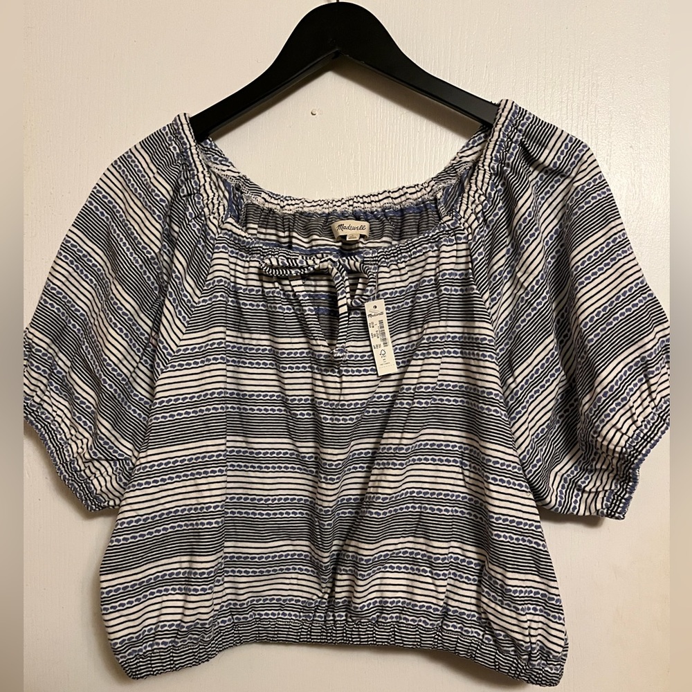 NWT Size XL Madewell Jacquard Keyhole Crop Top in Tranquil Ocean - Picture 6 of 11